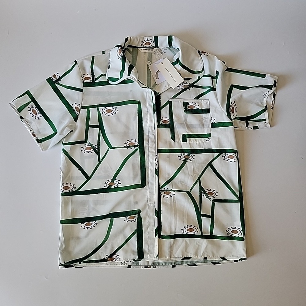 Commense Sancia Cosima Sirus Grid Button Up Shirt Large NEW Casual Coastal Retro